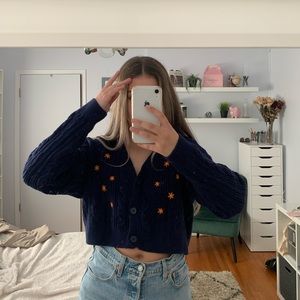 Minga London Little Flower Cable Knit Cardigan